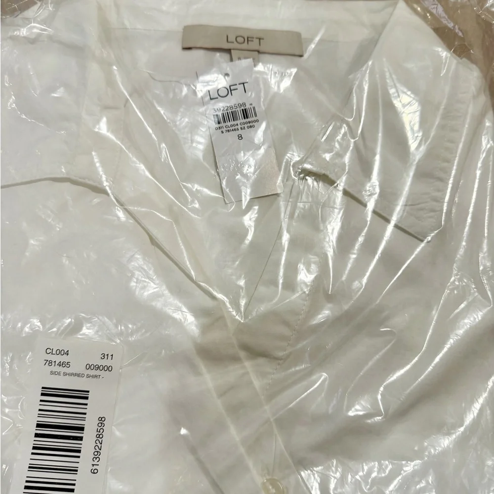 Loft White Side Shirred Poplin top, size 8, NWT - Picture 4 of 4